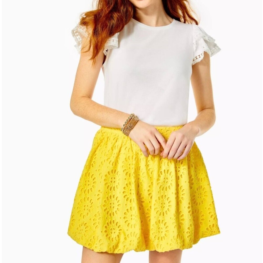 NWT Lilly Pulitzer Leah Skirt Resort Yellow Oversized Pinwheel Eyelet 8